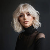 Synthetic Wig for Women, Short Machine-Made Curly Hair, Off-White, Enhances Complexion and Elegance, European and American Style Synthetic Wig