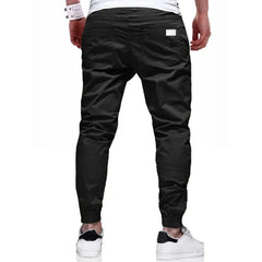 Men Cargo Pant Long Pants Solid Straight Trousers Lace Up Elastic Waist Slim Fit Pocket Splice Casual Drawstring Autumn