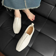 Flats Slip On Silver Women Flat Shoes Genuine Leather Sheepskin Comfort Beige Simple Shoes Spring Autumn Soft Loafers Square Toe