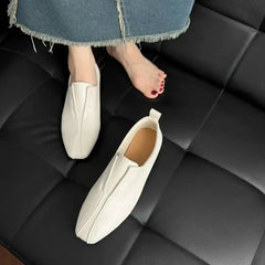 Flats Slip On Silver Women Flat Shoes Genuine Leather Sheepskin Comfort Beige Simple Shoes Spring Autumn Soft Loafers Square Toe