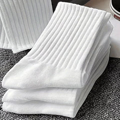 5 Pairs of Autumn and Winter Man Mid Length Socks, White Anti Odor, Sweat Absorbing, Breathable Sports Sock