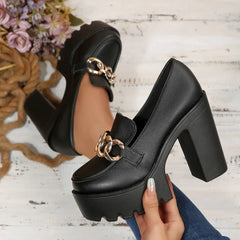 Womens Chunky Heel Platform Pumps Party Style Shoes