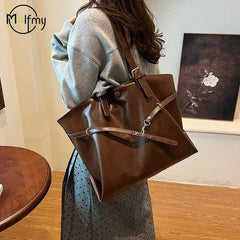 Retro PU Leather Tote Bag Y2K Fashion Shoulder Style