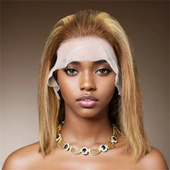 100% Human Hair Wigs 13x4 Lace Human Hair Lace Frontal Wig Brown Blonde Color Ready Wear Bob Wigs 200%Density For Women