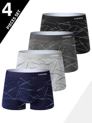 4pcs men's underwear, comfortable, soft and fashionable daily line print intimate boxer briefs, sporty and breathable boxers