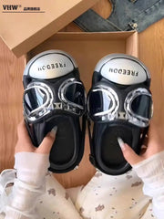 Women Slippers New Niche Punk Style Platform Clogs For Women Summer Outdoor Wear Versatile Anti Slip Toe Covered Slippers