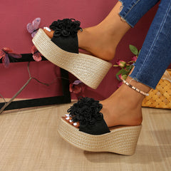 Women Wedges Sandals 2026 New Summer Women Slip on High-heeled Fashion Woman Shoes Comfortable Flower Outdoor Platform Sandals