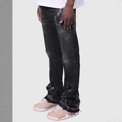 Jeans Men Denim Pant Vintage Straight Pants Mid Waist Stretch Distressed Washed Pockets Button Trousers Streetwear Denims
