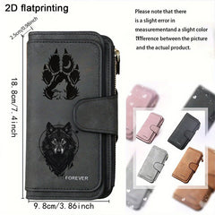 Wolf's Head Men Women Wallets Long PU Leather Top 15 Card Holder Female Purse Zipper Wallet For Girls Money Clip