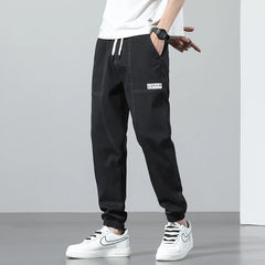 Spring Summer Jeans Men Cotton Thin Beam Feet Harem Pants Elastic Drawstring Waist Light blue Joggers Trousers Male 28-38