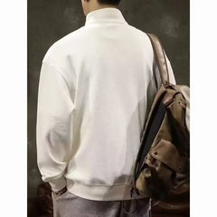 Men's Solid Color Polo Shirt Stand Collar Half Zip T-shirt Long Sleeve Hoodies Casual Sweatshirt