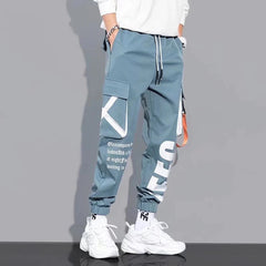 Men Casual Cargo Pants Male High Street Waist Drawstring Loose Multi Pocket Pants Fashion Straight Leg Comfortable Pants