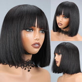 Human Hair Wigs for Women with Bangs 2x4 Lace Front Wig Straight Short Bob Wig Human Hair Natural Color 10 12 14Inch