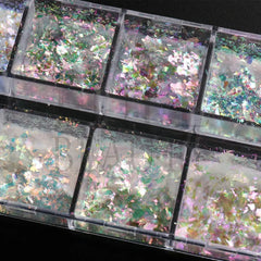 12 Grids Iridescent Nail Aurora Glitter Crystal Fire Flakes Holographic Sparkle Sequins Charms Gel Polish Manicure Flash