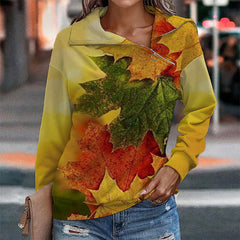 Trendy Abstract Printing Long Sleeve Zipper Sweater For Women