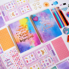 Scrapbook diary gift set for girls – 2 notebooks 50 stickers crayons included