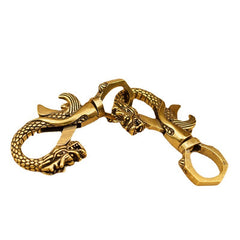Vintage Handmade Brass Dragon And Phoenix Keychain Twelve Zodiac Signs