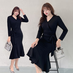 Women's V-neck Lace Up Fishtail Dress