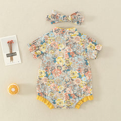 Infant Cheongsam Short-sleeved Jumpsuit Summer Dress New Baby Girl Ethnic Style Floral