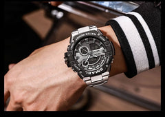 Men's Multi-functional Waterproof Double Display Alloy Steel Belt Electronic Watch