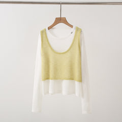 New Design Sense Stitching Fake Two-piece Knitted Sweaters Women