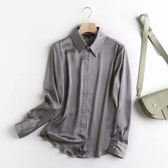 Satin Plain Lapel Long Sleeve Shirt