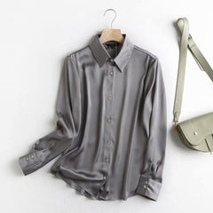 Satin Plain Lapel Long Sleeve Shirt