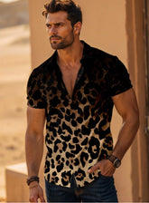 Four-sided Elastic Leopard Print Shirt Men