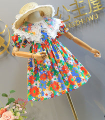 Baby Girl Princess Lace Large Lapel Floral Dress