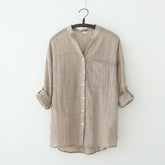 Sun Protection Japanese Fresh Loose Cotton And Linen Stand Collar Shirt