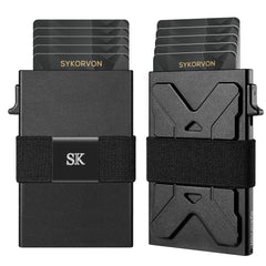 RFID blocking slim metal wallet for men – holds 12 cards plus cash strap