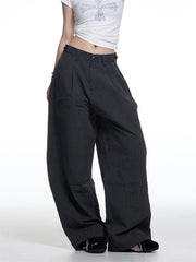American Retro Plaid Lazy Wide Leg Machete Casual Pants For Women
