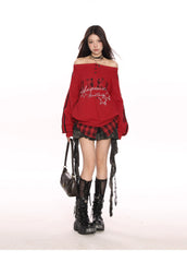 Hot Girl Embroidered Letter Sweater Women's Spring And Autumn Idle Style Fake Two Pieces