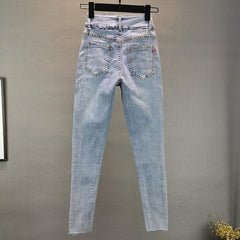 Elastic Slim Fit Slimming Heavy Embroidery Hot Drilling Tappered Pencil Pants