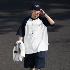 Casual Japanese Junior Raglan Sleeve T-shirt Bottoming Shirt For Men