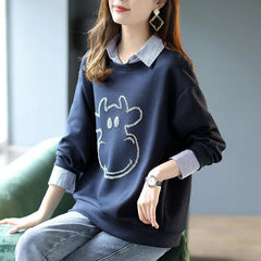 Women's Autumn Winter False-two-piece Sweater Shirt Collar