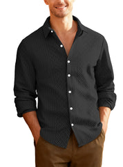 Knitted Floral Casual Sports Fashion Jacket Men's Lapel Long Sleeve Shirt