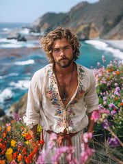 Men's Ethnic Style Retro Casual Collar Embroidered Shirt