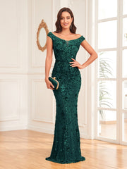 Green Sequined Sexy High Waist Fishtail Long Evening Dress