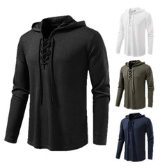 Drawstring Design Men's Hooded Long Sleeve T-shirt