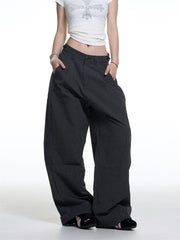 American Retro Plaid Lazy Wide Leg Machete Casual Pants For Women