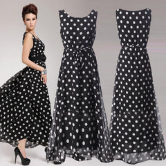 Black And White Polka Dot Chiffon Big Swing Suspender Dress