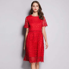 Small Fragrance Round Neck Heavy Industry Water-soluble Hollow Large Size Dress