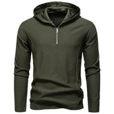 Half Zipper Design Casual Long Sleeve Solid Color Hooded T-shirt