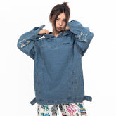 Retro Washed Loose Hooded Denim Top