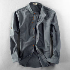 European And American Style Men's Clothing Stand Collar Buried Clip Casual Shirt
