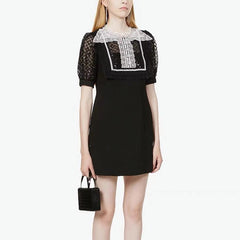 Mesh Lace Rhinestone Slim Puff Sleeve Dress