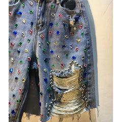 Summer New High Waist Slimming Holes Straight Cropped Pants