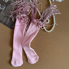 Girls Sequins Tassel Calf Socks