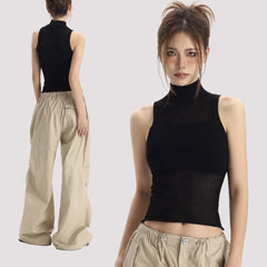 Black I-shaped Vest Camisole Women's Sleeveless High Neck Short Top